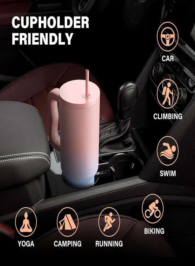 KELVEE كوب كيلفي سعة 40 أونصة مع مقبض وغطاء مزود بماصة، كوب قابل لإعادة الاستخدام، مانع للتسرب، كوب مثالي لشرب القهوة المثلجة، يحافظ على برودة المشروبات والماء، مثالي للسفر والنادي الرياضي، سعة 1.2 لتر (لون حلوى) - Image 5